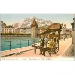 Suisse. LUZERNE. Attelage de Chiens. Kapellbrücke und Pilatus