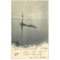 SUISSE. Lac de Neuchâtel. Pêcheur en Barque 1903. Métiers de la Mer