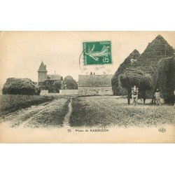 77 BARBIZON. La Récolte du Foin et la mise en Meule avec attelage 1909