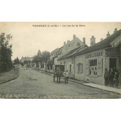 77 TOURNAN-EN-BRIE. Attelage devant le Café Sollet Rue de la Gare