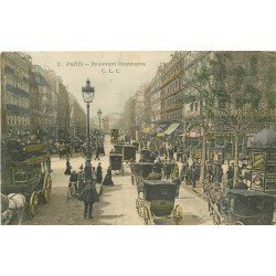 PARIS 09 Attelage Bus à Impériale et Fiacres Boulevard Montmartre 1903