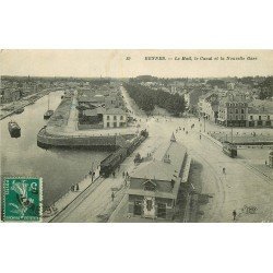 35 RENNES. Le Mail, Canal et Gare avec train vers 1910