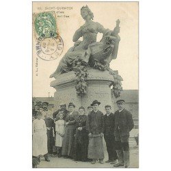 carte postale ancienne 02 SAINT-QUENTIN. Pont d'Isle Statue de l'Oise 1907