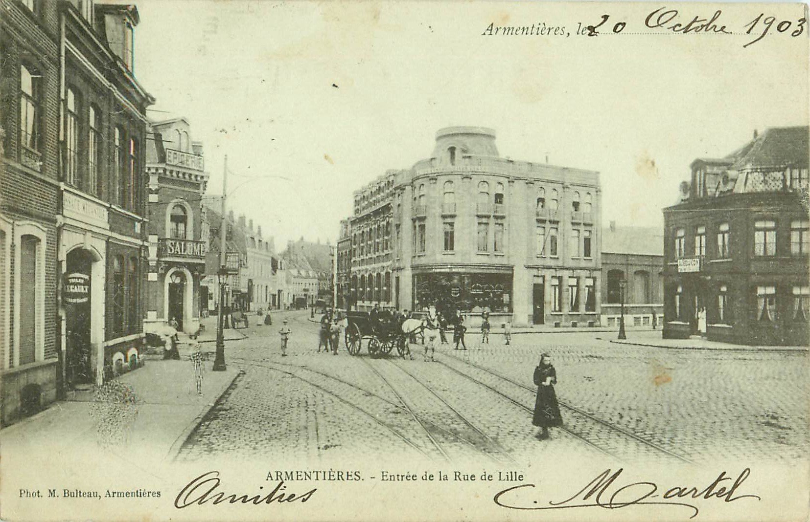 59 ARMENTIERES. Epicerie Salomé et le Café "Au Bon Coin" rue de Lille 1903