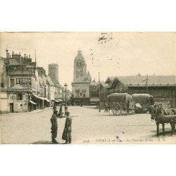 37 TOURS. Attelage sur la Place des Halles 1924 Panneau Byrrh