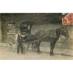 METIERS. Attelage livraison de lait Maison Poupard appelé aussi " Nourrisseurs " Photo carte postale vers 1908