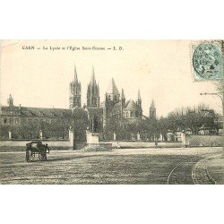 carte postale ancienne 14 CAEN. Top Promotion. Lycée et Eglise Saint-Etienne 1906