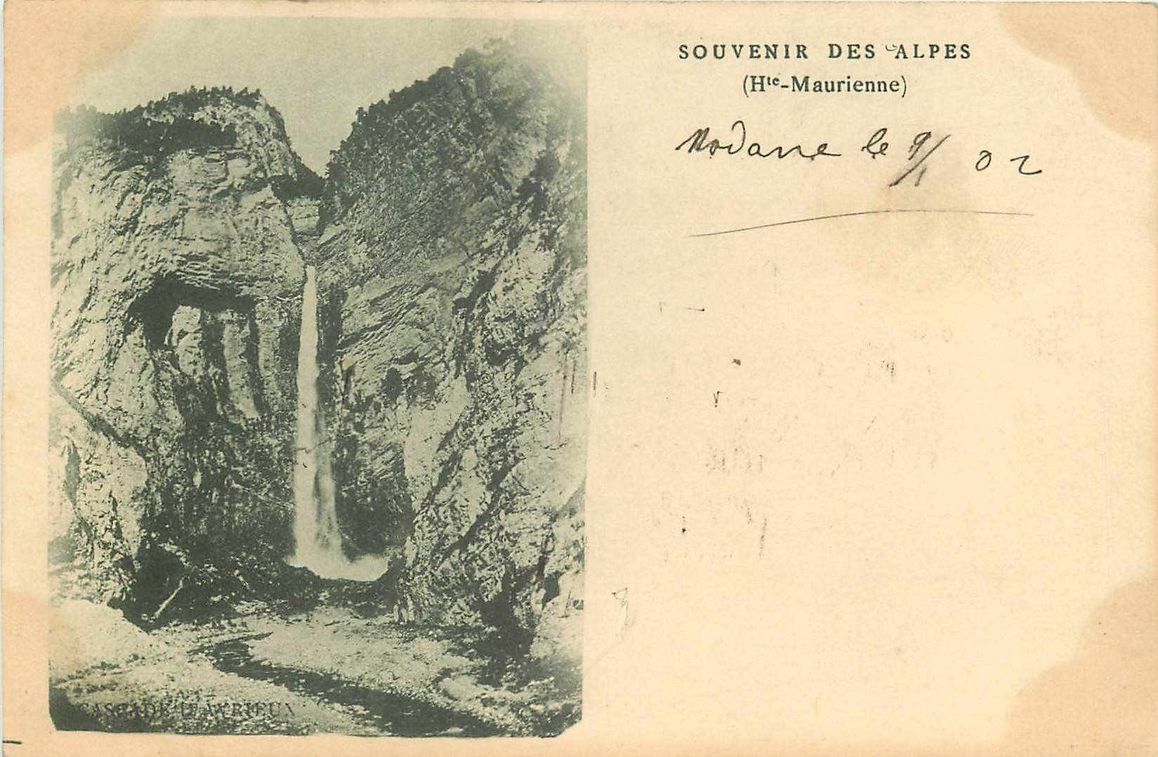 carte postale ancienne 73 HAUTE-MAURIENNE. Cascade de l'Avrieux. Beau timbre 10 Centime 1902