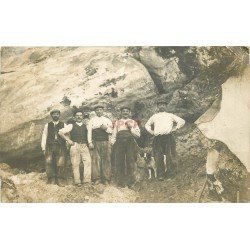 91 BOUTIGNY. Ouvriers dans une Carrière de Grés. Photo carte postale 1911