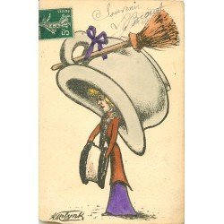 WW Illustrateur MOLINK. Femme avec chapeau en pot de chambre