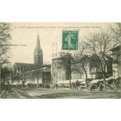 carte postale ancienne 14 CAEN. Top Promotion le Marché Couvert Boulevard Saint-Pierre et Tour Leroy