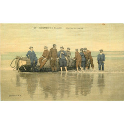 WW METIERS DE LA MER. Pêcheurs Marins au repos sur leur barque. Carte toilée