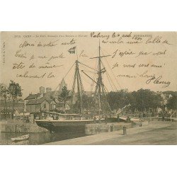 carte postale ancienne 14 CAEN. Top Promotion Le Port passage d'un Bateau à l'Ecluse 1903 timbre absent