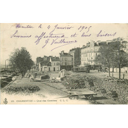 WW 94 CHARENTON. Quai des Carrières avec traway et péniches 1905