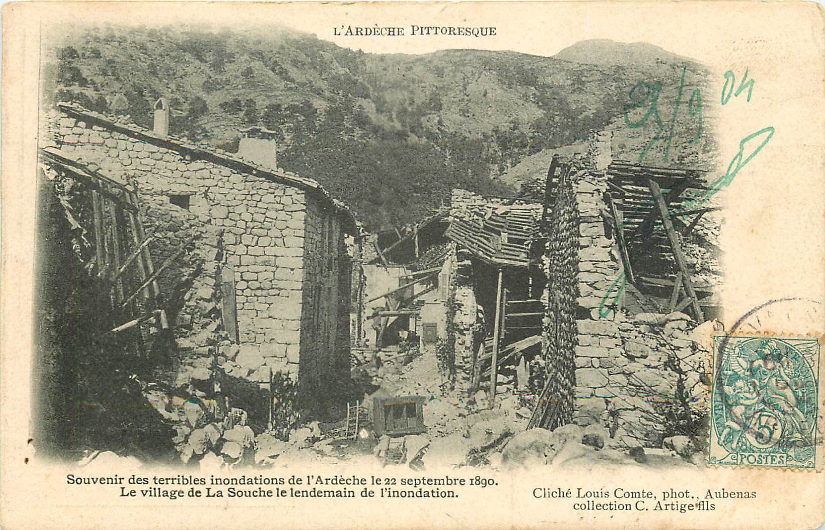 WW 07 LA SOUCHE. Le Village après la terrible inondation de 1890...