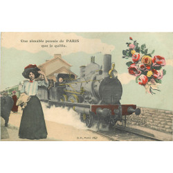 PARIS. Une Pensée avec Train et locomotive à vapeur vers 1911