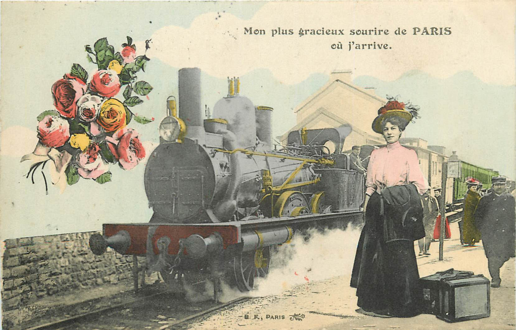 WW PARIS. Un sourire avec Train et locomotive à vapeur 1911