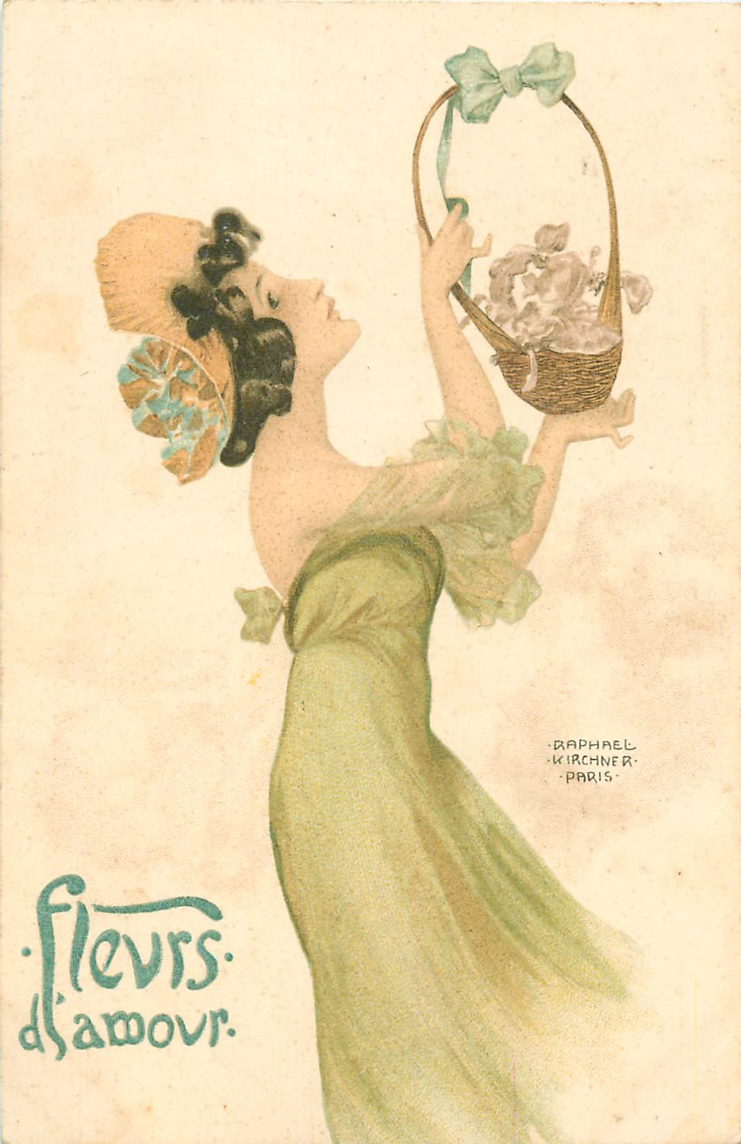WW KIRCHNER RAPHAËL. Illustrateur des "Fleurs d'Amour". Carte pionnière Paris vers 1903