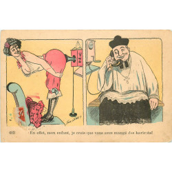 WW Illustrateur XAVIER SAGER. Humour le téléphone avec Curé et jeune femme Coquine