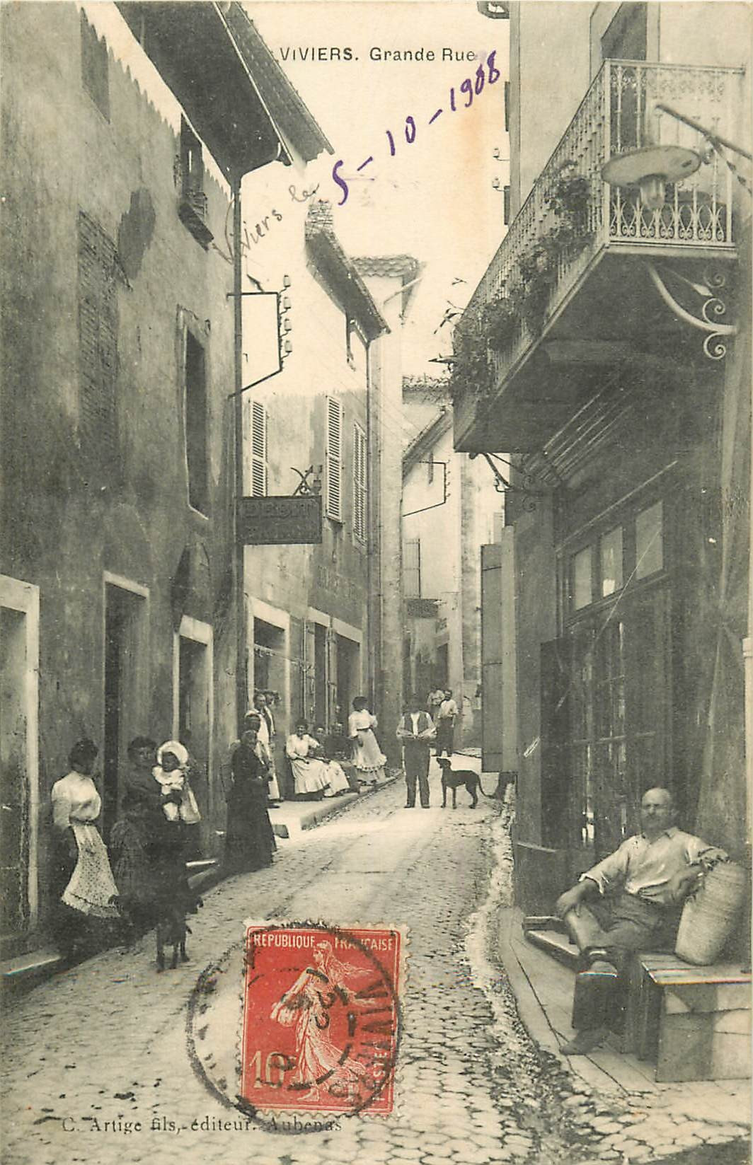 WW 07 VIVIERS. Débit de Tabac sur Grande Rue 1908