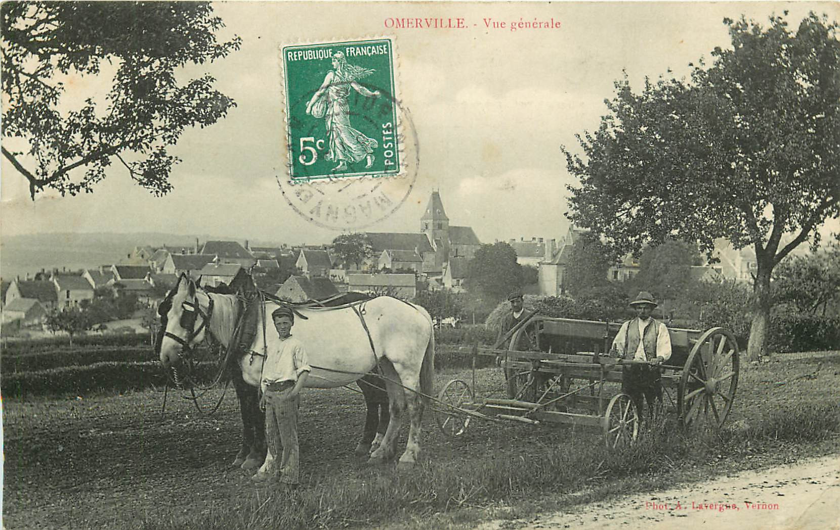 WW 95 OMERVILLE. Vue générale avec Agriculteurs et leur charrue tractée par Chevaux 1910