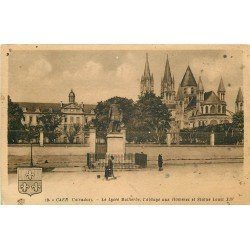 carte postale ancienne 14 CAEN. Top Promotion Le Lycée Malherbe Abbaye aux Hommes et Statue Louis XIV