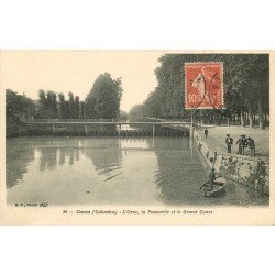 carte postale ancienne 14 CAEN. Top Promotion La Passerelle sur l'Orne et le Grand Cours 1908