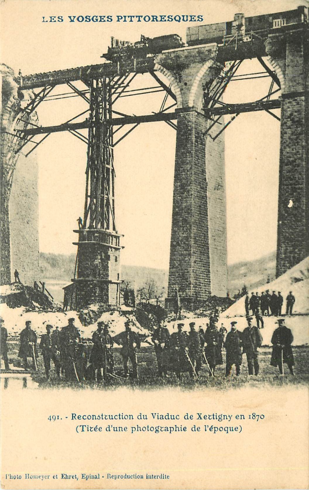 WW 88 XERTIGNY. Reconstruction du Viaduc en 1870 avec un Train dessus