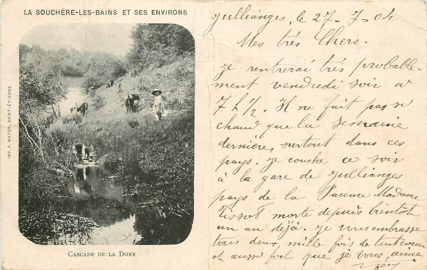 WW 43 LA SOUCHERE-LES-BAINS. Cascade de la Dore 1904 animation