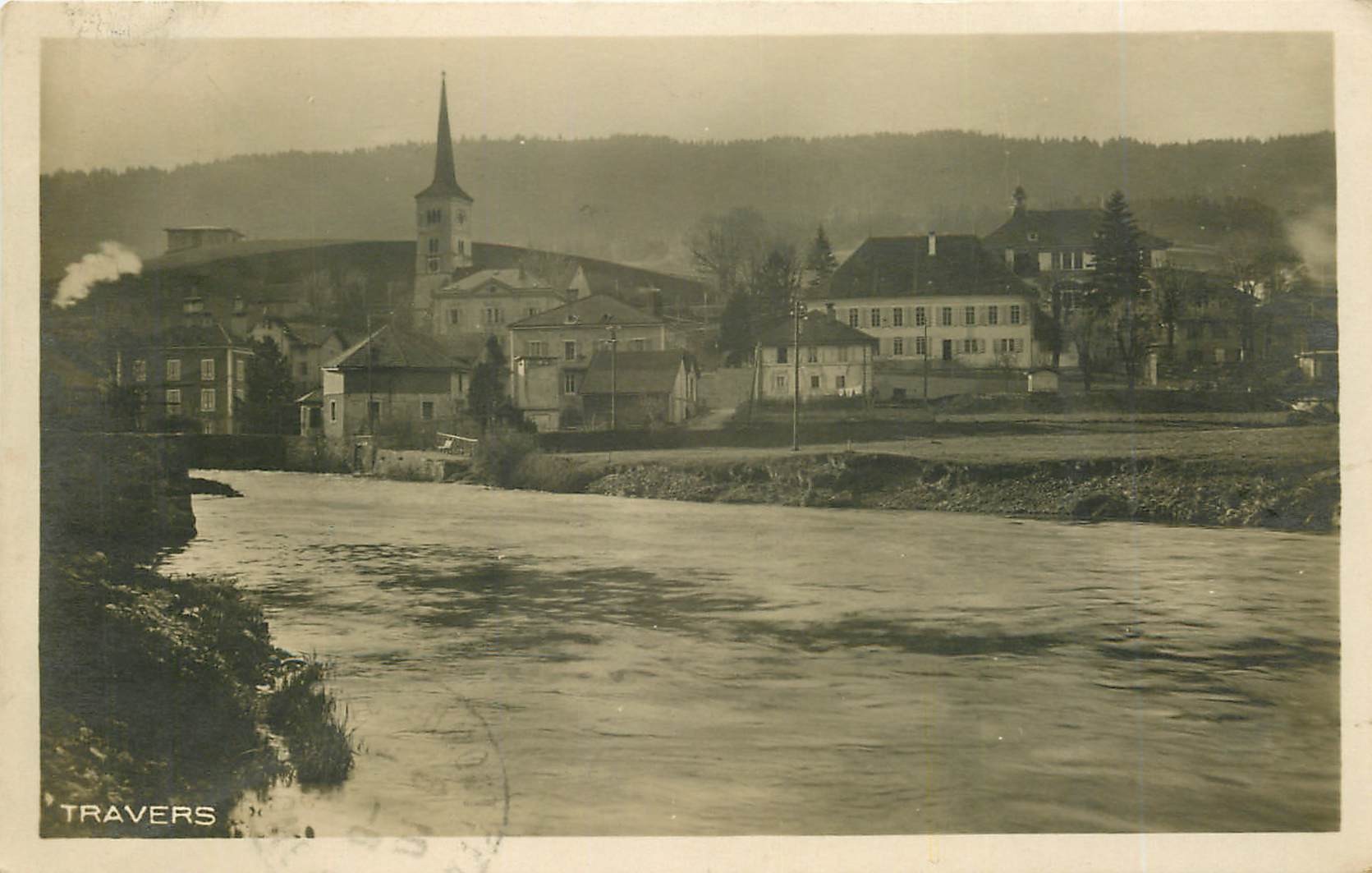 WW TRAVERS. Vue du Fleuve et de la Ville en Suisse 1925