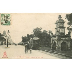TONKIN. Hanoï Pagado du Petit Lac avec Pousse-Pousse et tramway