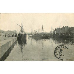 carte postale ancienne 14 CAEN. Top Promotion Navires dans le Port 1909