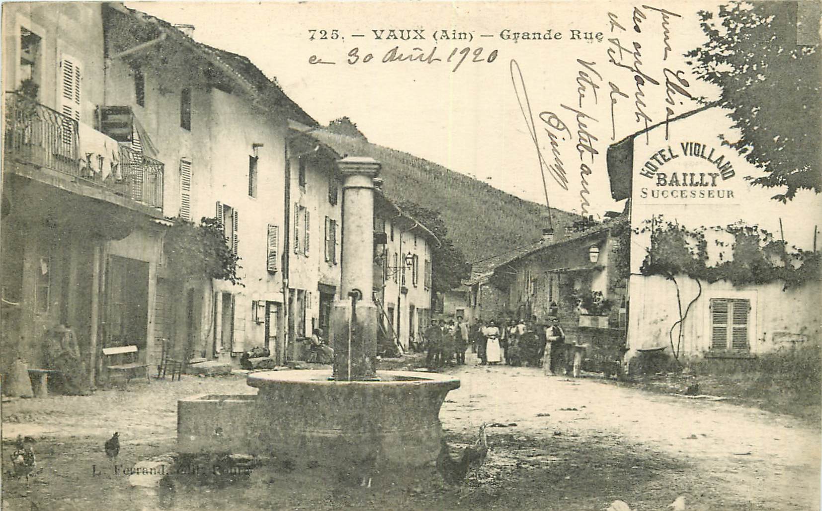 WW 01 VAUX. Hôtel Violland Bailly sur Grande Rue 1920