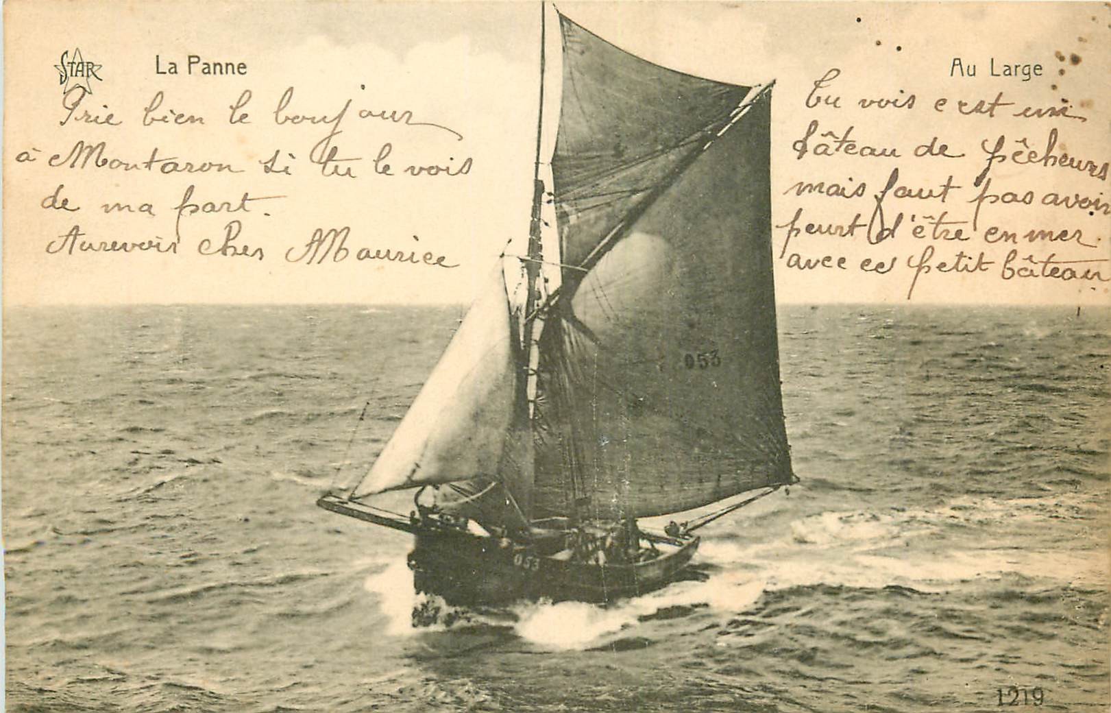 WW LA PANNE. Barque de Pêcheurs au Large 1923 en Belgique