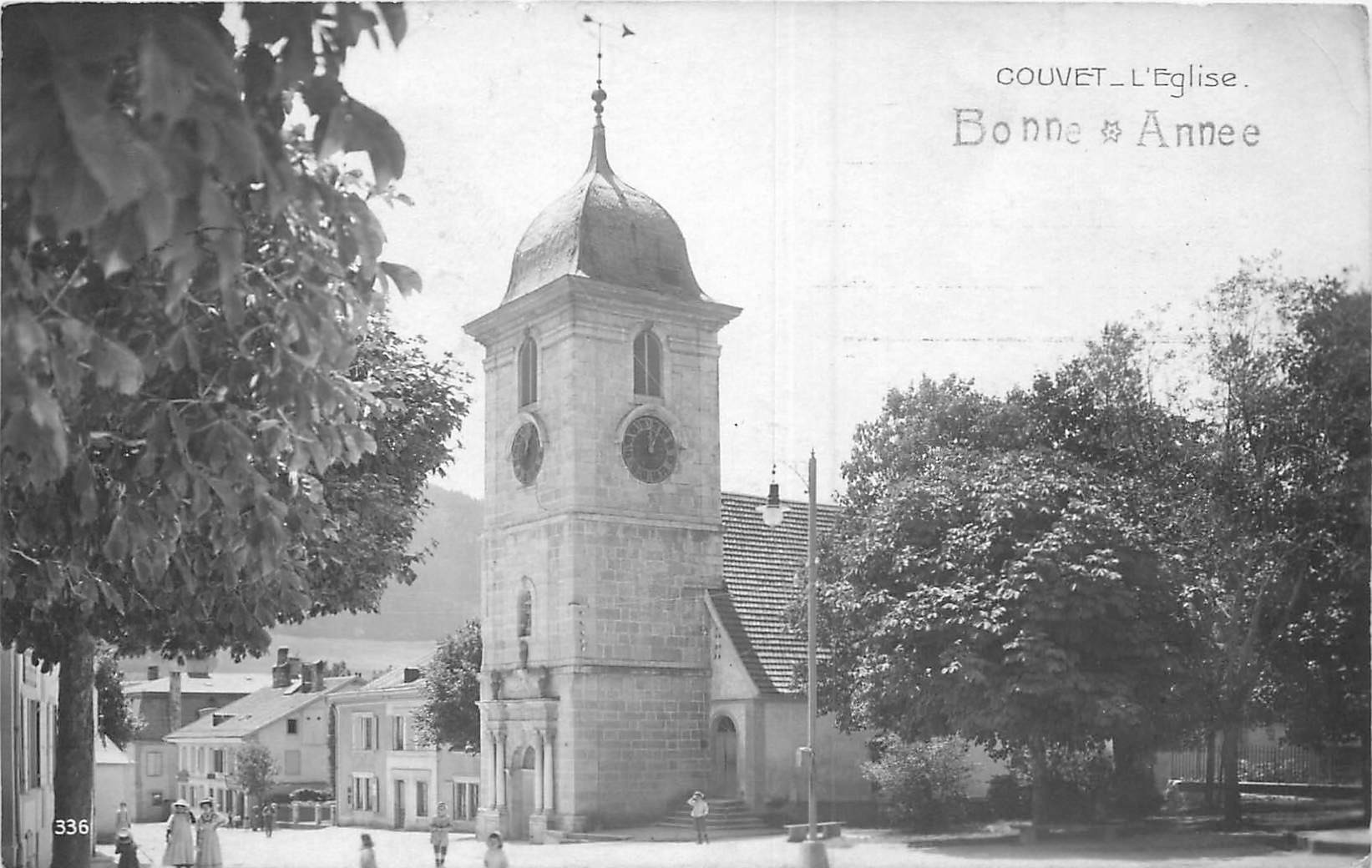 WW SUISSE. La Bonne Année de Couvet avec son Eglise en 1915