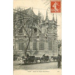 carte postale ancienne 14 CAEN. Top Promotion Fiacres devant Abside Eglise Saint-Pierre 1914