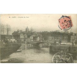 carte postale ancienne 14 CAEN. Top Promotion L'Entrée du Port 1908 Pont ouvrant