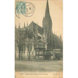 carte postale ancienne 14 CAEN. Top Promotion Abside Eglise Saint-Pierre 1905 Kiosque à journaux