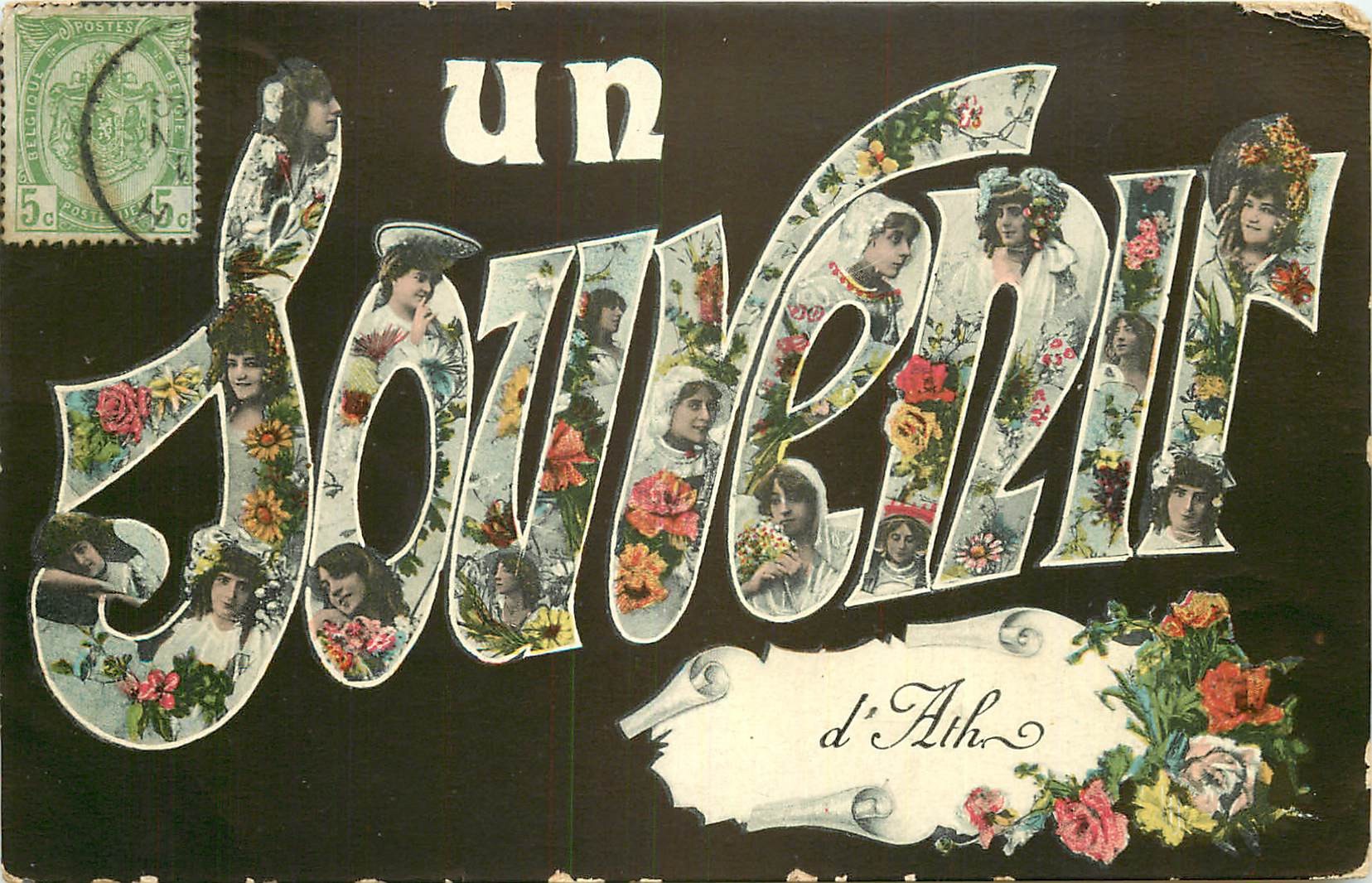 Un Souvenir d'Ath jeunes filles et fleurs 1908