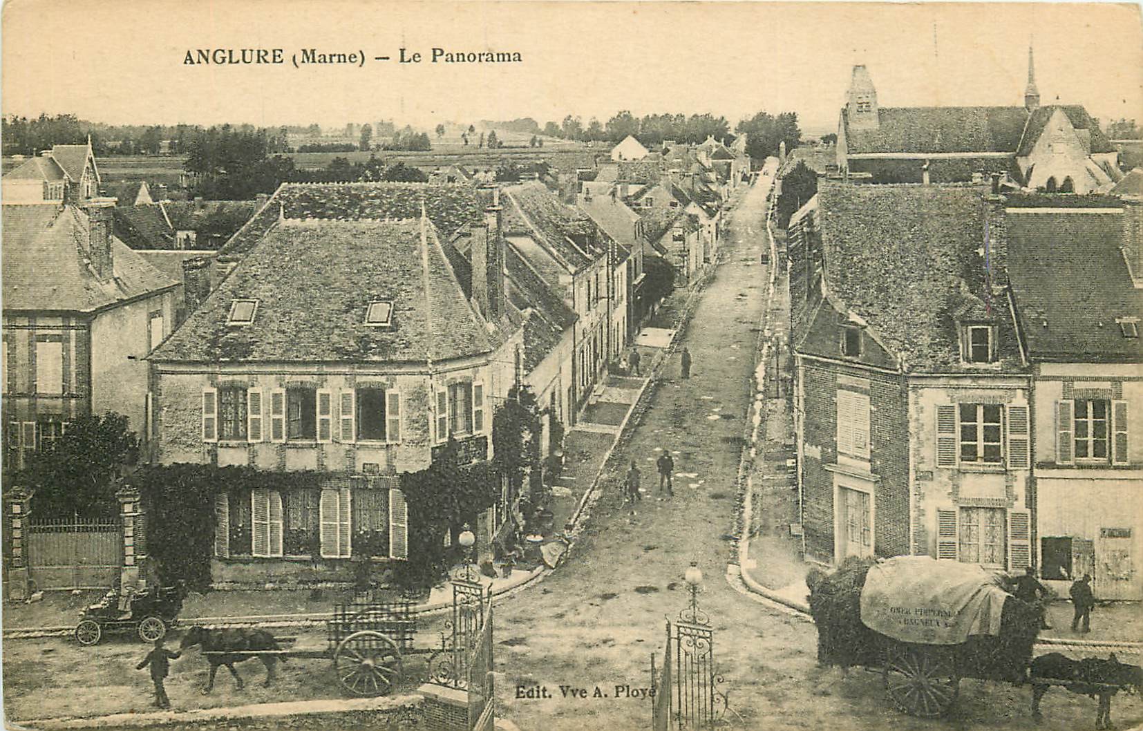 51 ANGLURE. Panorama attelages et voiture tacot