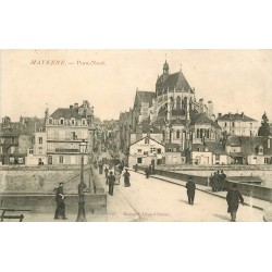 53 MAYENNE. Pont Neuf 1909 Restaurant Bigot et Banque Société Générale