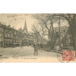 carte postale ancienne 14 CAEN. Top Promotion Boulevard Saint-Pierre 1906 Fiacres et Café de la Terrasse
