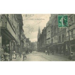 carte postale ancienne 14 CAEN. Top Promotion Rue Saint-Pierre 1908 avec Triporteur de Boucher