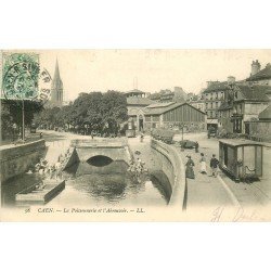 carte postale ancienne 14 CAEN. Top Promotion Poissonnerie et Abreuvoir 1907 Wagon et Laveuses