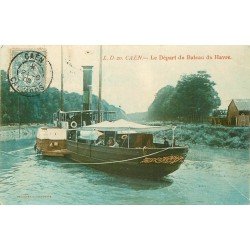 carte postale ancienne 14 CAEN. Top Promotion Le Départ du Bateau du Havre 1905 colorisé