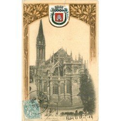 carte postale ancienne 14 CAEN. Top Promotion Eglise Saint-Pierre 1904 et Armoiries