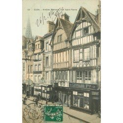 carte postale ancienne 14 CAEN. Top Promotion Vieilles Maisons Rue Saint-Pierre 1914 magasin Levrard