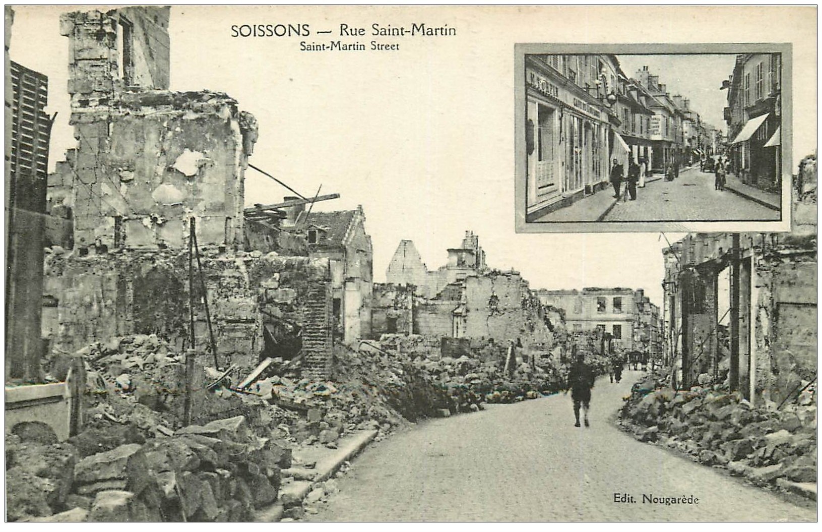 carte postale ancienne 02 SOISSONS. 1914-18 Rue Saint-Martin