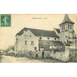 77 MONTEVRAIN. L'Eglise et Cabanon pompe à incendie vers 1910