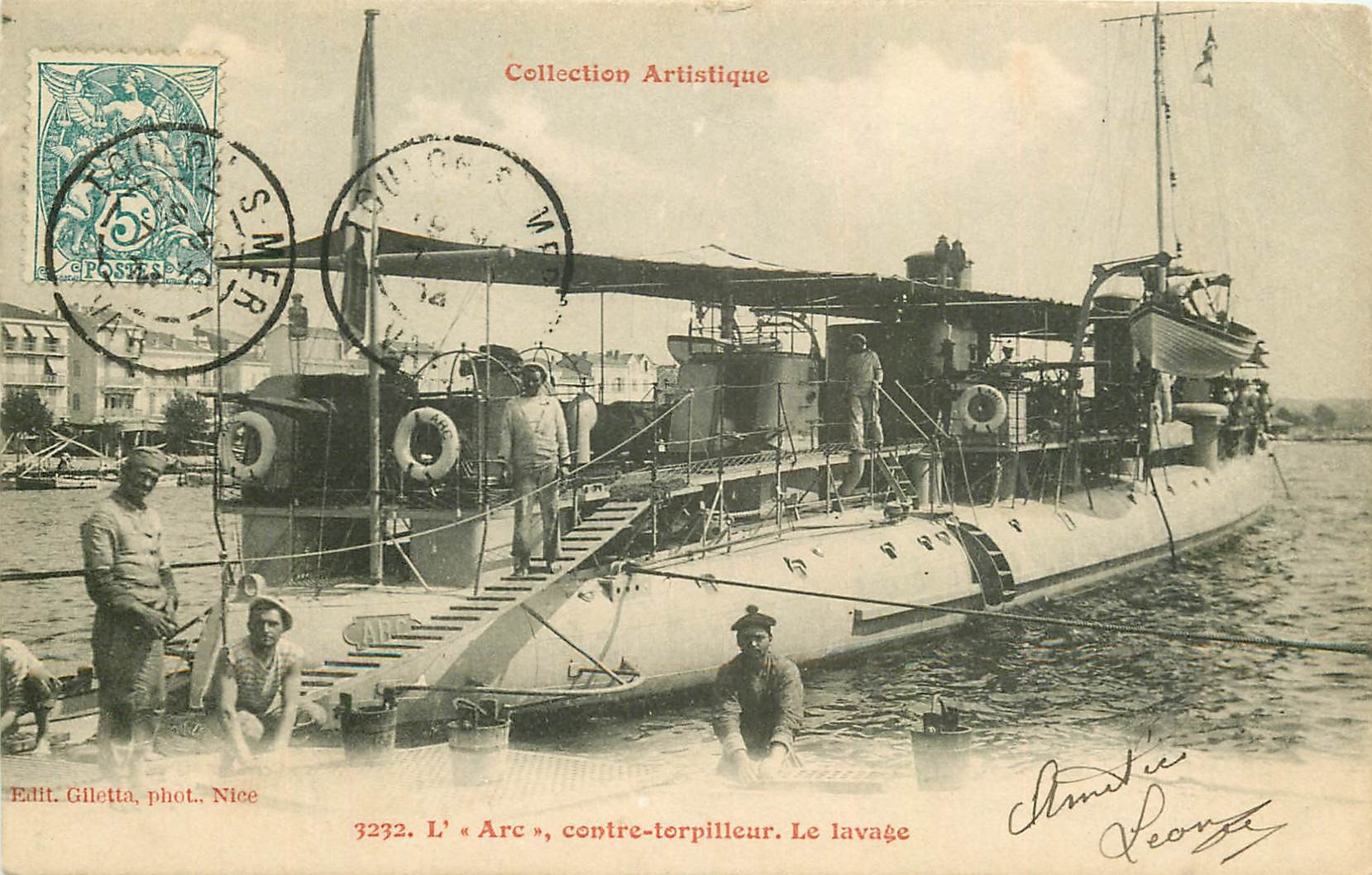 TRANSPORTS MILITARIA. Le lavage de l'Arc contre-torpilleur 1904